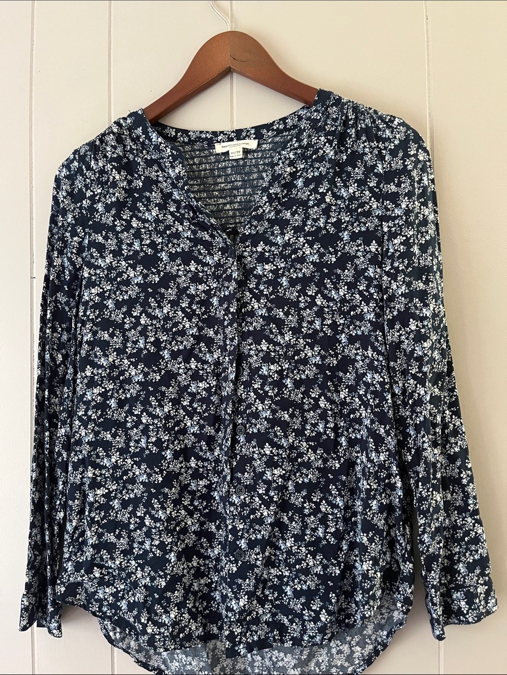Women's Navy Floral Button-Front Blouse